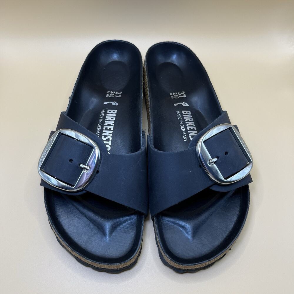 Birkenstock Madrid Big Buckle Women's 6-6.5 EU 37 Black Oiled Leather EUC